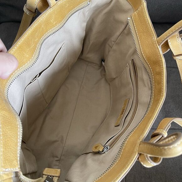 Frye Artisan Leather Melissa Tote Bag Shoulder Shopping Purse Mustard Brown - Picture 12 of 16